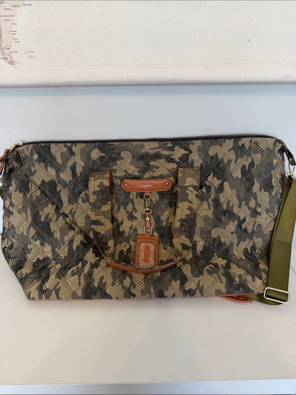 Joan & David Quilted Olive Camo Duffel Bag